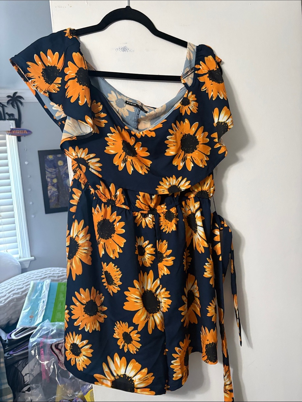 SHEIN Navy Dress with Bright Sunflower Print